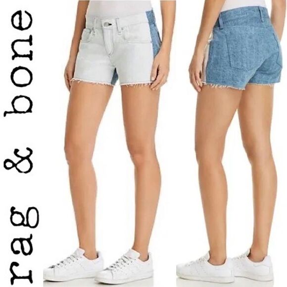 Rag & Bone New Cutoff Contrast Denim Jean Shorts Size 27 Two Tone